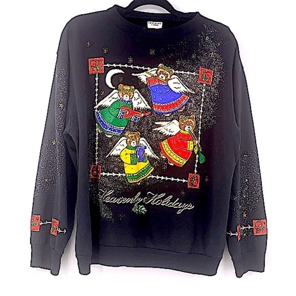 Vintage ugly Christmas sweater size large bears angels - Picture 1 of 7